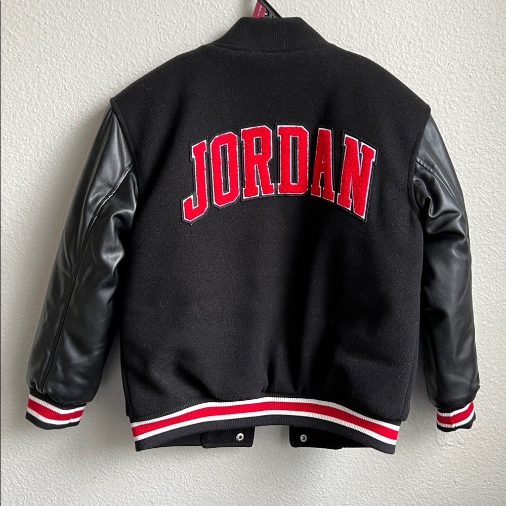 Jordan Black Jacket with Red Logo and Leather Sleeves - Picture 2 of 10